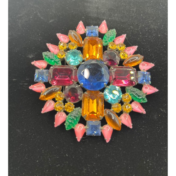 Jewelry - Vintage‎ Albert Multi Color Rhinestone Floral Brooch Pin Statement Jewelry